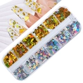 Detail view of 12-grid nail art heart sequins with laser holographic and luminous finish - 12 Colors Holographic Laser Heart Sequins Set(亮片07)