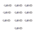 Macro view of 10 silver Love connectors with crystal rhinestones and evil eye for DIY - Style 6 Silver Love Letters
