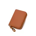 Brown litchi leather RFID blocking card holder wallet with golden zipper closure - Brown