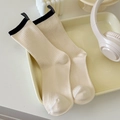 Creamy white ribbed mid-calf socks with black stripe cuff and rear heel pull tab - One Size / Beige Contrast