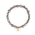 Detailed view of dark grey pearls bracelet with rose gold beads and heart pendant - Dark Gray Artificial Pearl (B2103-RG)