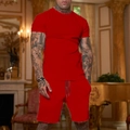 Men's casual summer two-piece sportswear set featuring red short sleeve T-shirt and shorts - Red
