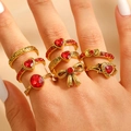 7-piece vintage gold ring set featuring red heart and bow rhinestones for a luxury look - Red Heart Rhinestone Set (1871)