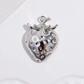 Macro shot of silver strawberry metal pendant with textured surface on white background - VD1661 White Gold Smooth Four-leaf Strawberry
