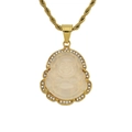 Golden twist chain necklace featuring a green chalcedony Buddha pendant with rhinestones - White