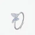 Eleganter S925 Sterlingsilber Schmetterlingsring mit hellblauen Opalsteinen für Damen - US Größe 5 / Silber