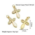 Cross pendant in 18K gold-plated copper with zircon accents and white opal stone inlay - White Glitter Trefoil Cross (Style F)