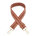 Colorful woven jacquard wide shoulder strap with orange geometric patterns and gold clips - Amber Brown Gray Geometric Pattern (Gold Hardware)