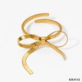 Bracelet élégant en acier inoxydable doré avec nœud papillon aux détails tissés - Bague Dorée KBJ542