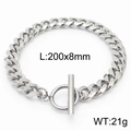Bracciale a catena cubana in acciaio inossidabile argento con chiusura OT, 200mm x 8mm - Larghezza 8mm Peso 21g (KB165892-ZZ)