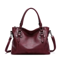 Elegant burgundy leather tote bag with pebble texture and adjustable shoulder strap - Purplish Red
