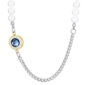 Cuban chain and pearl hybrid necklace featuring a gold pendant with a blue gemstone - Gold Base Deep Blue Gemstone Style (KN233663-Z)