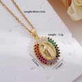 Gold Virgin Mary pendant necklace with colorful zircon stones on white stone background - Virgin Mary 034