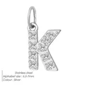 Silver stainless steel alphabet K pendant with sparkling zircon inlays for jewelry DIY - Letter K(ZP39269) / Steel