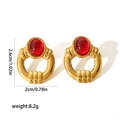 Retro 18K gold-plated sun earrings with red oval gemstone and 2.6cm drop length - Vintage Red Gemstone Style (TE6453)
