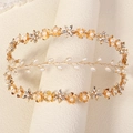 Detailed view of handmade baroque gold flower headband with rhinestones and pearls - Gold Flower Rhinestone