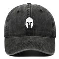 Vintage washed baseball cap with white embroidered Spartan knight helmet design - One Size / Black