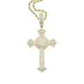 Hip hop cross pendant in gold finish with square and round white cubic zirconia stones - With 60cm Chain / Gold