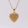 Gold heart initial necklace featuring a hammered texture and embossed letter I pendant - I (With Chain)