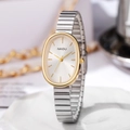 Elegant silver stainless steel bracelet watch with gold oval bezel and white dial for women - Silver Band Gold Case White Dial