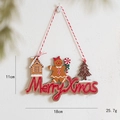 Wooden Merry Xmas hanging ornament featuring a ginger man, house, and Christmas tree - 18cm Gingerbread Style Letter Sign