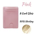Pink slim leather card wallet with 8 card slots and RFID blocking protection - Anti-magnetic 8 Slots / Pink