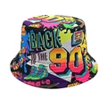 Dettaglio della vivace stampa graffiti retrò anni '90 sul cappello alla pescatora - M(56-58cm) / Stile 90S