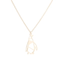 Detail of a minimalist gold origami penguin cutout pendant on a delicate O-chain necklace - Penguin / Gold