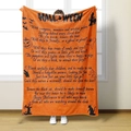 Dettaglio della coperta in flanella di Halloween con motivi di zucca e poesie festive - Stile 6-Poesia di Halloween Arancione / 70*100CM