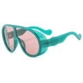 Occhiali da sole oversize a maschera con montatura turchese e lenti rosa - Montatura Verde Gelatina Lenti Tè