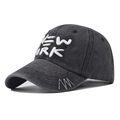 Washed dark grey cotton baseball cap with 3D New York embroidery and distressed finish - Black