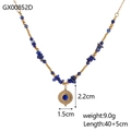 Bohemian blue stone beaded necklace with a textured gold sunburst pendant for women - Round Relief Pendant Stone Style (GX00852D)