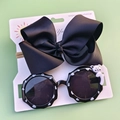 Cute girls sunglasses and headband set with black bow and polka dot bear frames - Black Large Bowknot Set