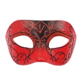 Venetian style half-face masquerade mask with red glitter patterns on black base - Red