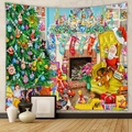 Detail eines Weihnachts-Wandteppichs mit Weihnachtsmann und festlichem Kamin - Gemütliche Weihnachtsleseszene (GT230362)