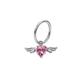 Silberner Bauchnabelpiercing mit rosa Herz-Zirkon und Engelflügel-Anhänger im Detail - Silber Rosa Herz Mit Flügeln (#2) / Silber