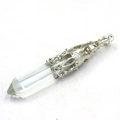 Vintage-style hexagonal transparent quartz crystal pendant with silver floral metal cap - Without Chain / Clear White