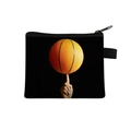 Mini round basketball printed coin purse for kids with black zipper and canvas strap - Spinning Basketball