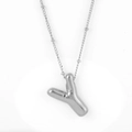 Polished silver bubble letter Y pendant necklace in 3D balloon style on thin chain - Silver - Y