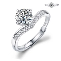 Elegant V-shaped S925 silver ring featuring a round brilliant cut moissanite stone - JZ041 (1 Carat)