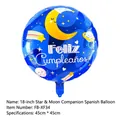18 inch star and moon foil balloon with Feliz Cumpleaños Spanish birthday text - Star With Moon Spanish Round Balloon
