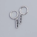 S925 sterling silver hoop earrings with rectangular black zircon stone drops in silver finish - 925 Silver / White Gold (black Zircon)