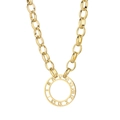 Grosse chaîne dorée avec un pendentif rond orné de chiffres romains découpés - Collier Couleur Or (KN20156-Z)
