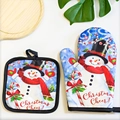 Christmas snowman pattern oven mitts and pot holder set for holiday kitchen decoration - H019 Happy Snowman
