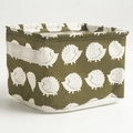 Foldable cotton linen storage basket in olive green with cute white hedgehog patterns - Hedgehog