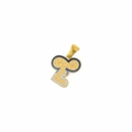 Detailed shot of golden letter E pendant with beige and blue enamel dot texture - Letter E