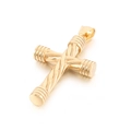 Polished golden stainless steel cross pendant with twisted texture and stripe detail - Pendant Only (No Chain) / Gold