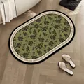 Retro oval olive green bathroom rug with floral patterns and Happy Every Day text - 30*50cm - Upgrade Thickened Diatom Mud / Dark Branch Luxury - Oval