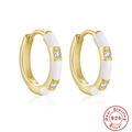 S925 sterling silver gold hoop earrings with white enamel and cubic zirconia stones - 925 Silver / Gold-White