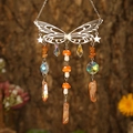 Silver butterfly crystal suncatcher with orange mushroom charms and prismatic stones - Silver Wings + Red Aventurine